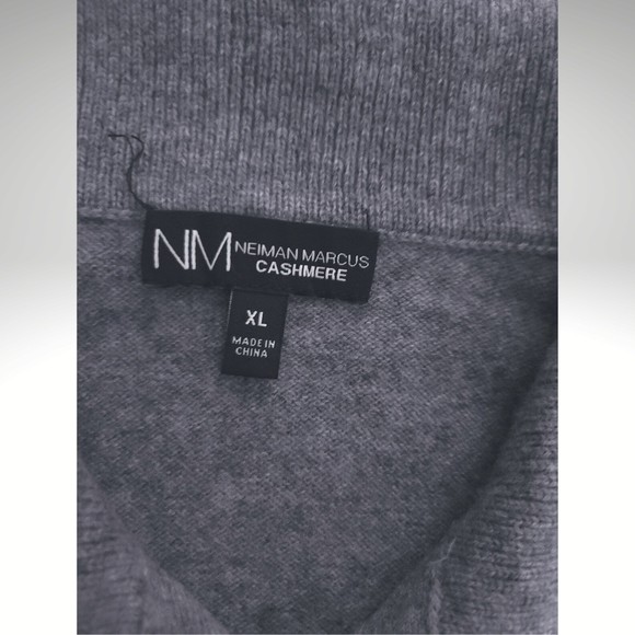 NEIMAN MARCUS Gray Cashmere V Neck With Collar Sweater - Extra Large - Picture 3 of 5